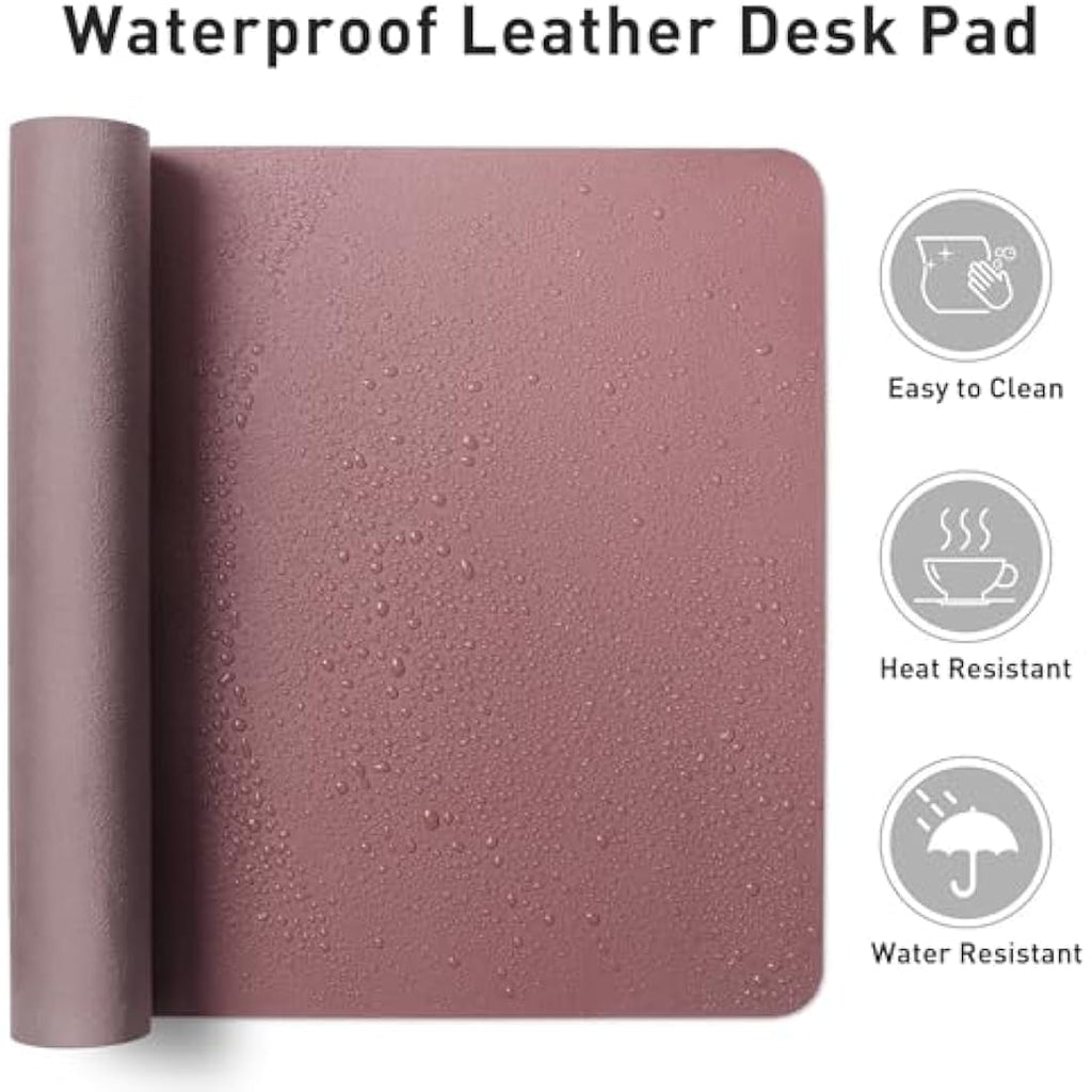 Aothia PU Leather Desk Mat – Non-Slip Office Blotter & Writing Pad, Dark Pink