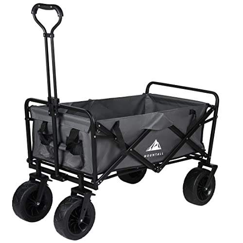 Heavy Duty Folding Wagon – All-Terrain Utility Cart with Cover, Grey