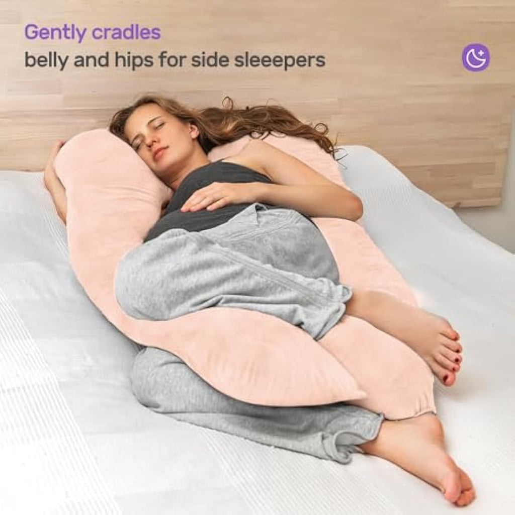 Nuliie U-Shaped Pregnancy Pillow - Full Body Maternity Support, Pink Velvet