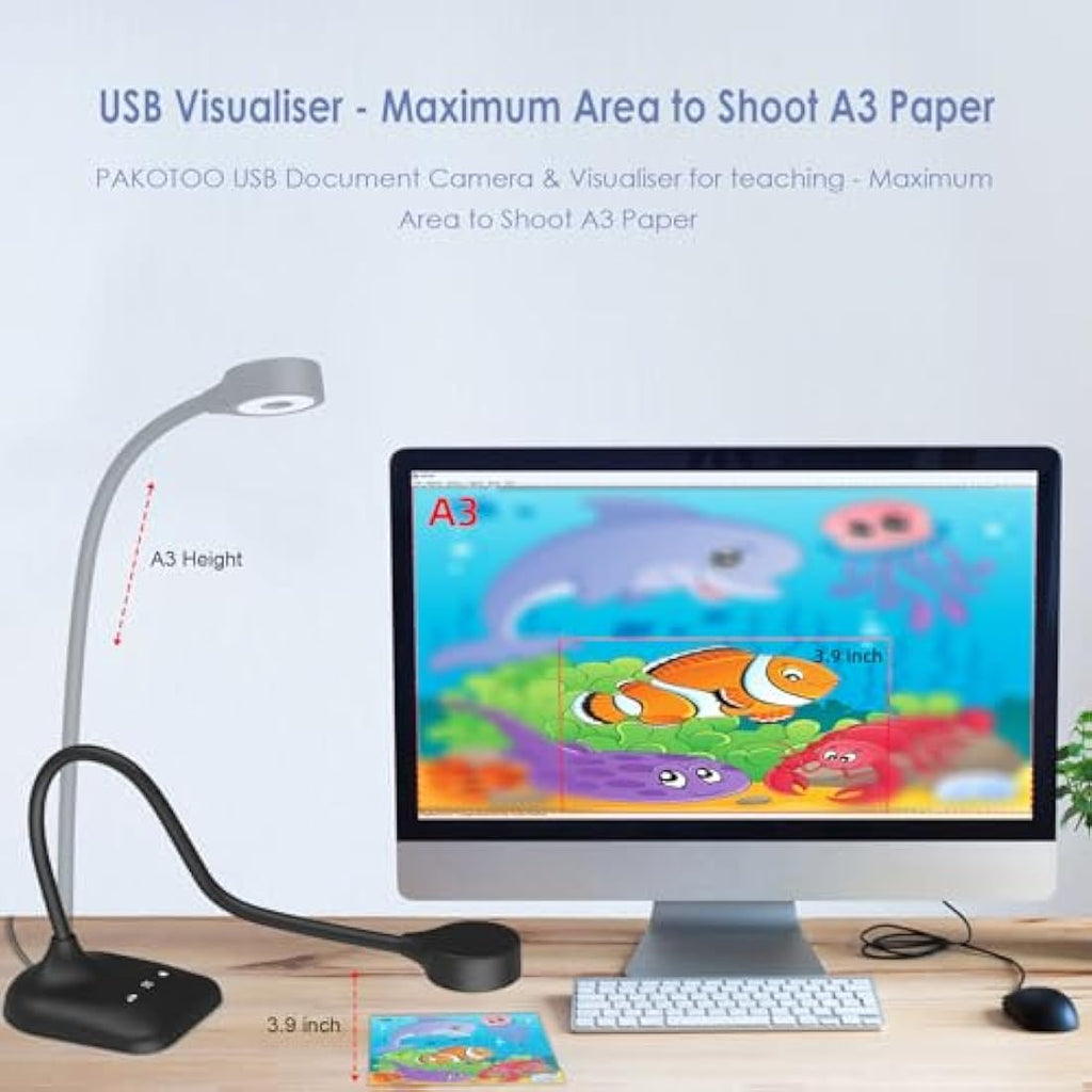 PAKOTOO 5MP USB Document Camera & Visualizer for A3 Size, LED Light