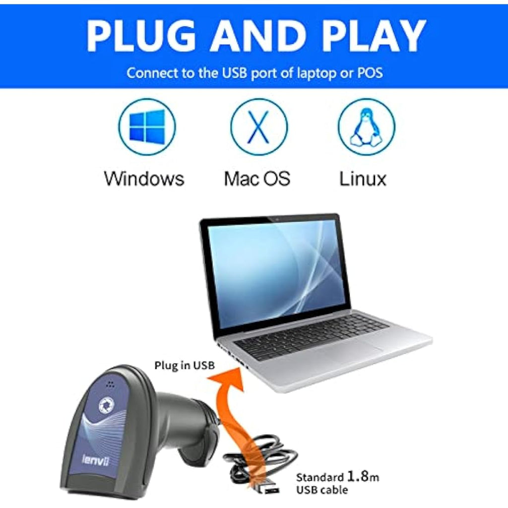 LENVII Handheld 2D QR Barcode Scanner | USB Wired Reader for POS
