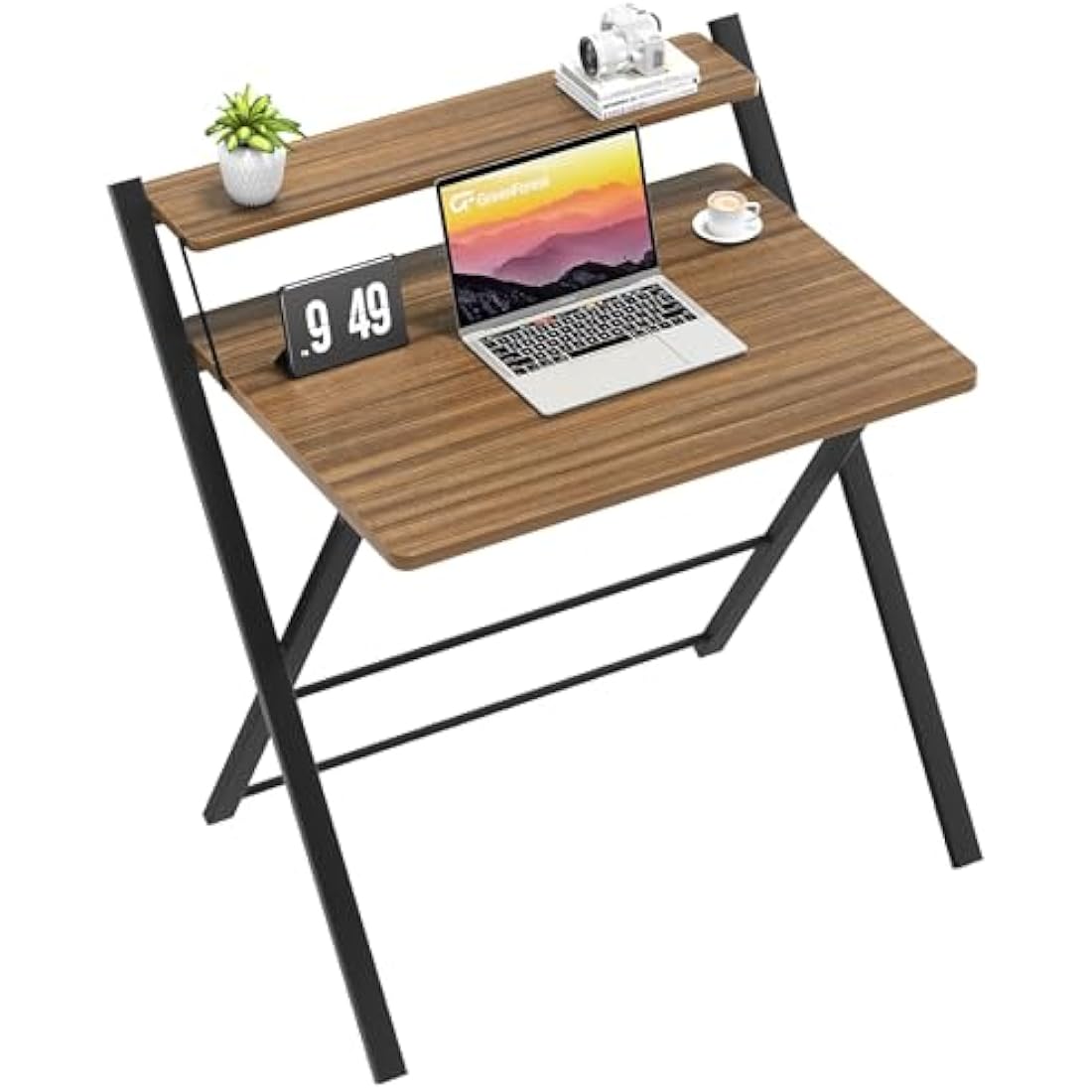 GreenForest Foldable Computer Desk with Monitor Shelf | Espresso
