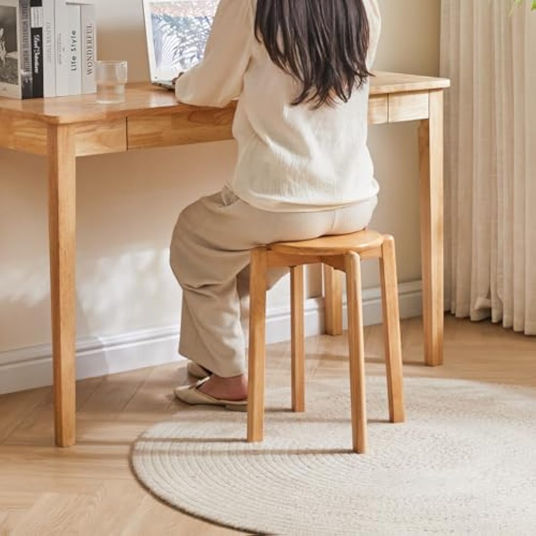 YMYNY Solid Wood Round Stools - 4-Piece Stackable Dining Stool Set, Natural