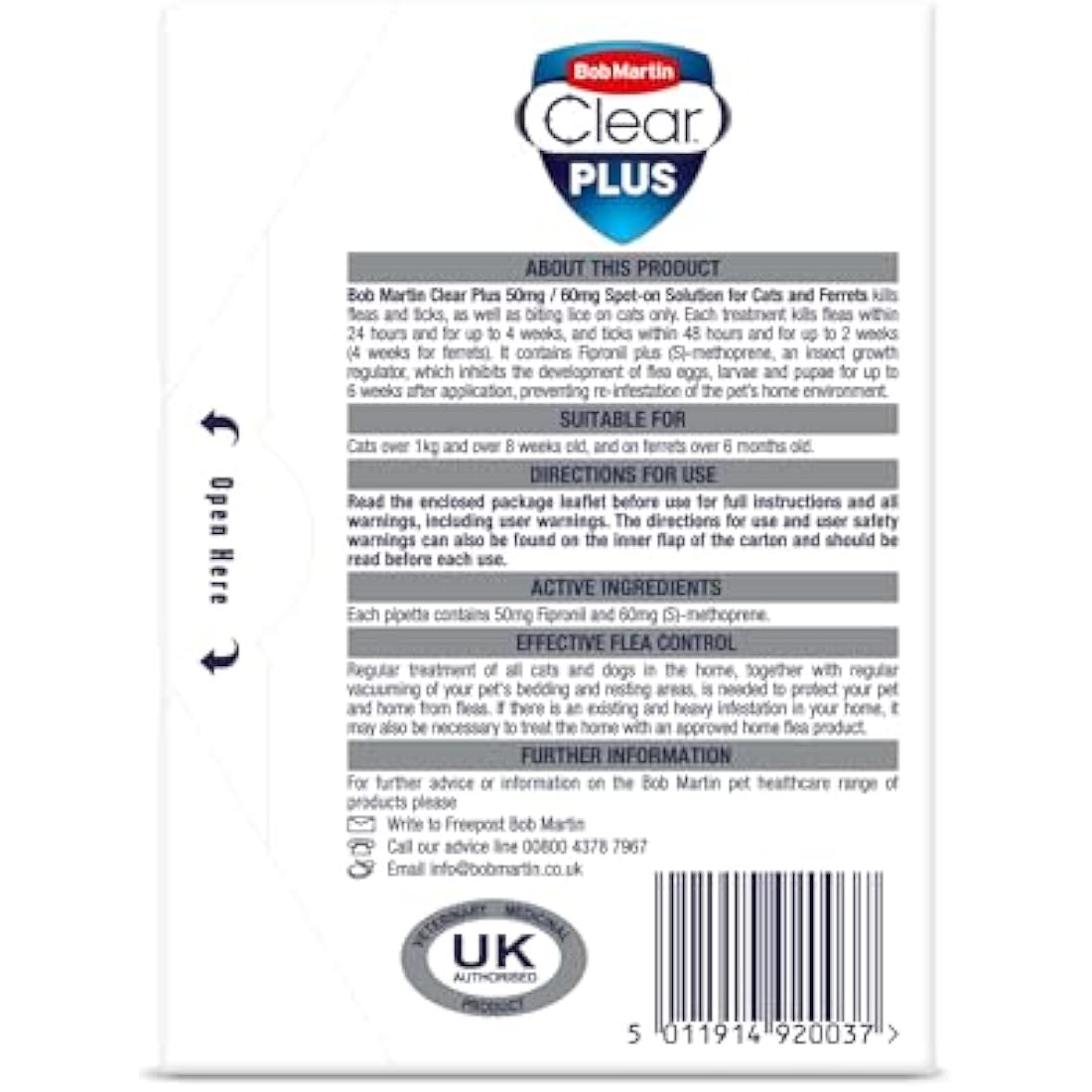 Bob Martin Clear Plus Flea & Tick Spot On for Cats - 3 Pipettes