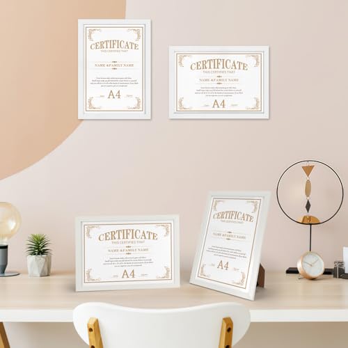 HORLIMER A4 Picture Frames Pack of 15 | White MDF Wood Certificate Frame