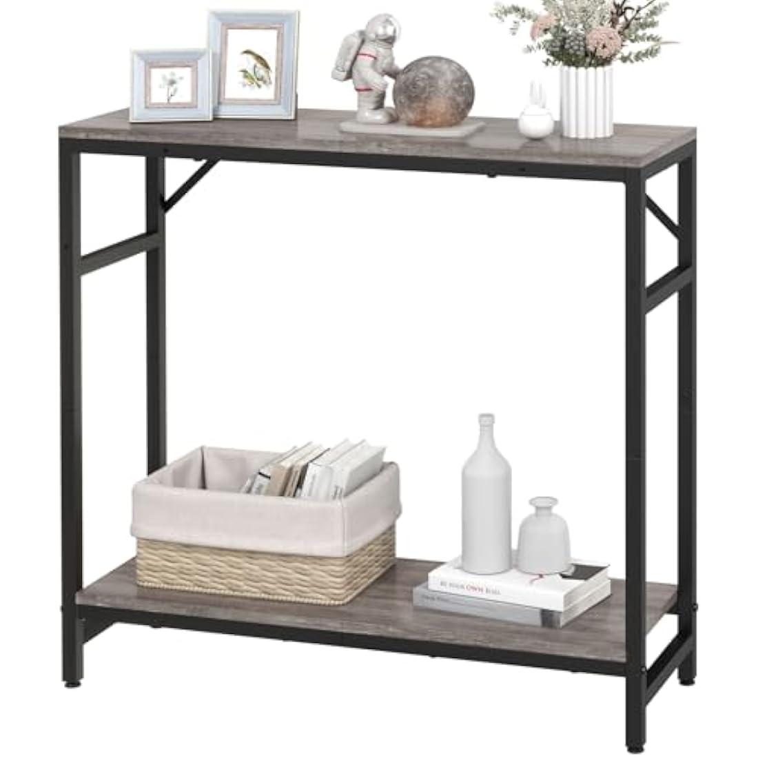 Livofloral Narrow Console Table | Industrial Wood & Metal Entryway Table