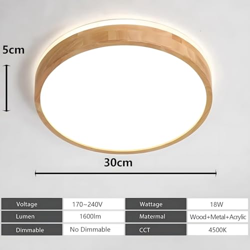 YYUTLUO Wood LED Ceiling Light – 360° Glow Round Oak Flush Mount 4500K