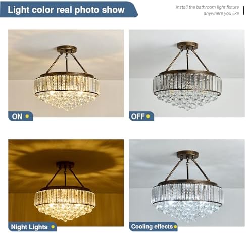 EOPSPYI Modern Crystal Chandelier – 6-Light Bronze Semi Flush Mount