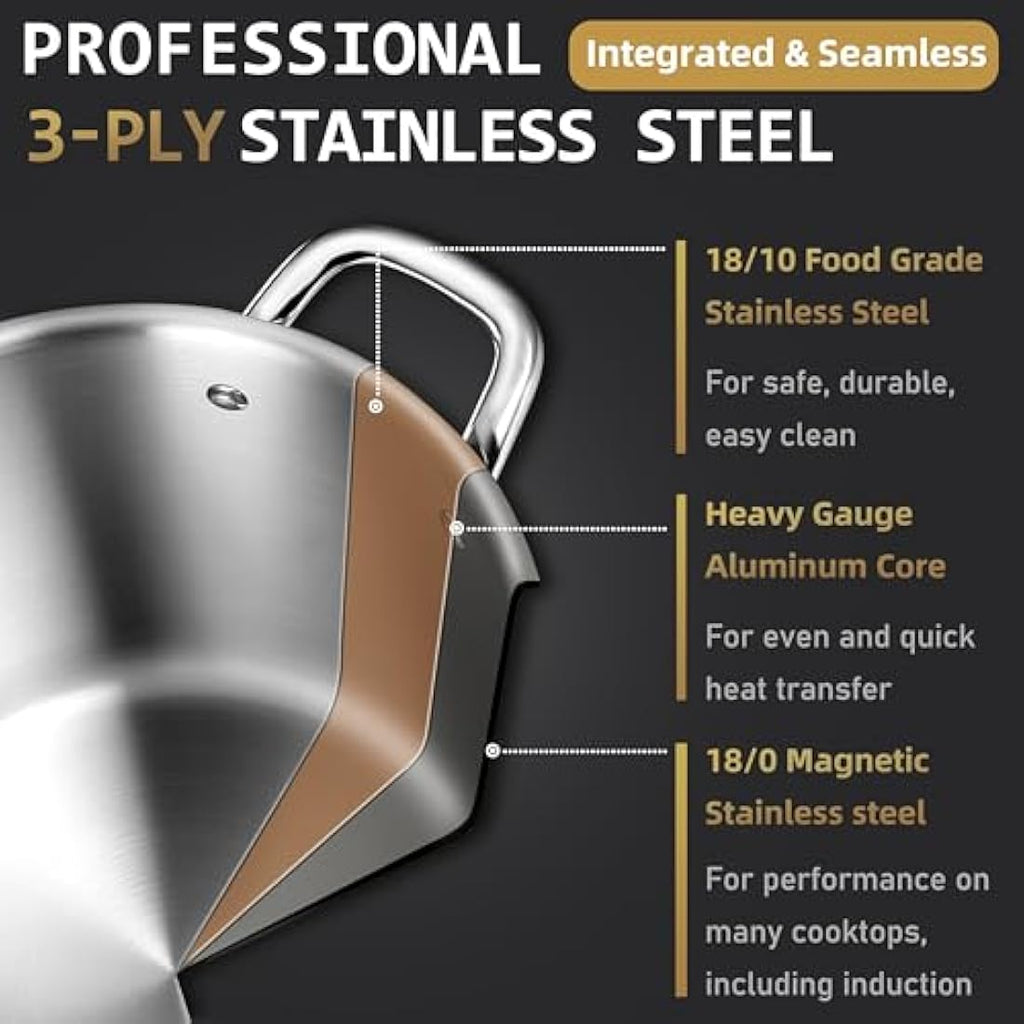 Joyfair 10L Stainless Steel Stock Pot | Tri-Ply Induction Soup Pot