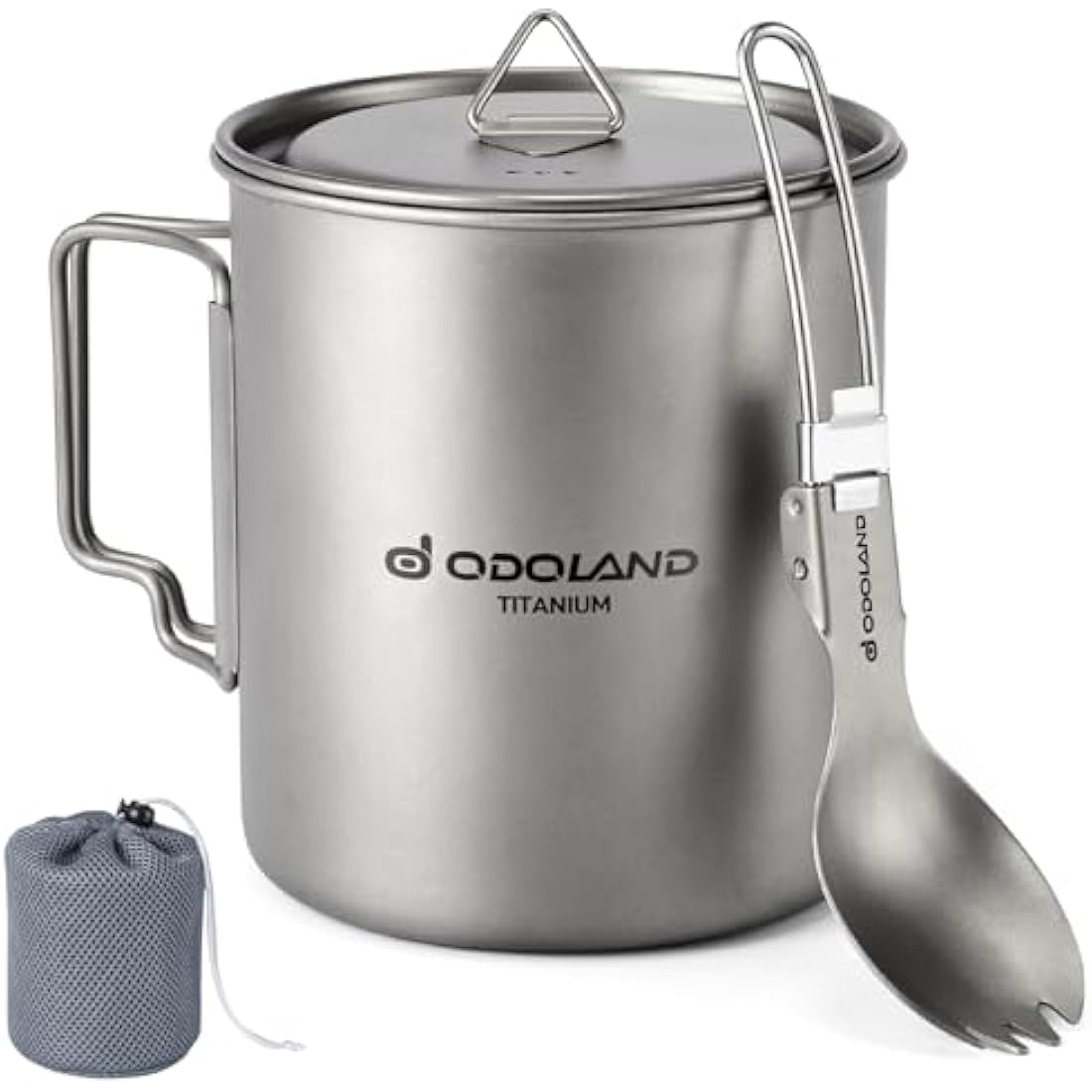 Odoland 750ml Titanium Camping Mug with Lid and Spork | Ultralight