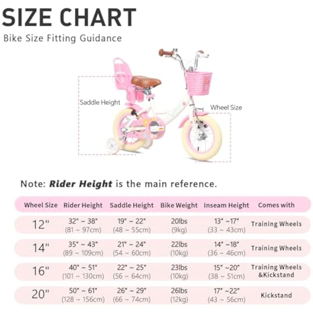 Glerc Maggie 12 Inch Girls Bicycle with Doll Seat and Basket