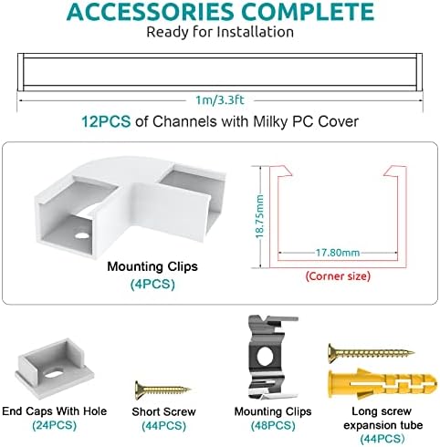 12-Pack U-Shape LED Aluminum Channel with Milky White Diffuser