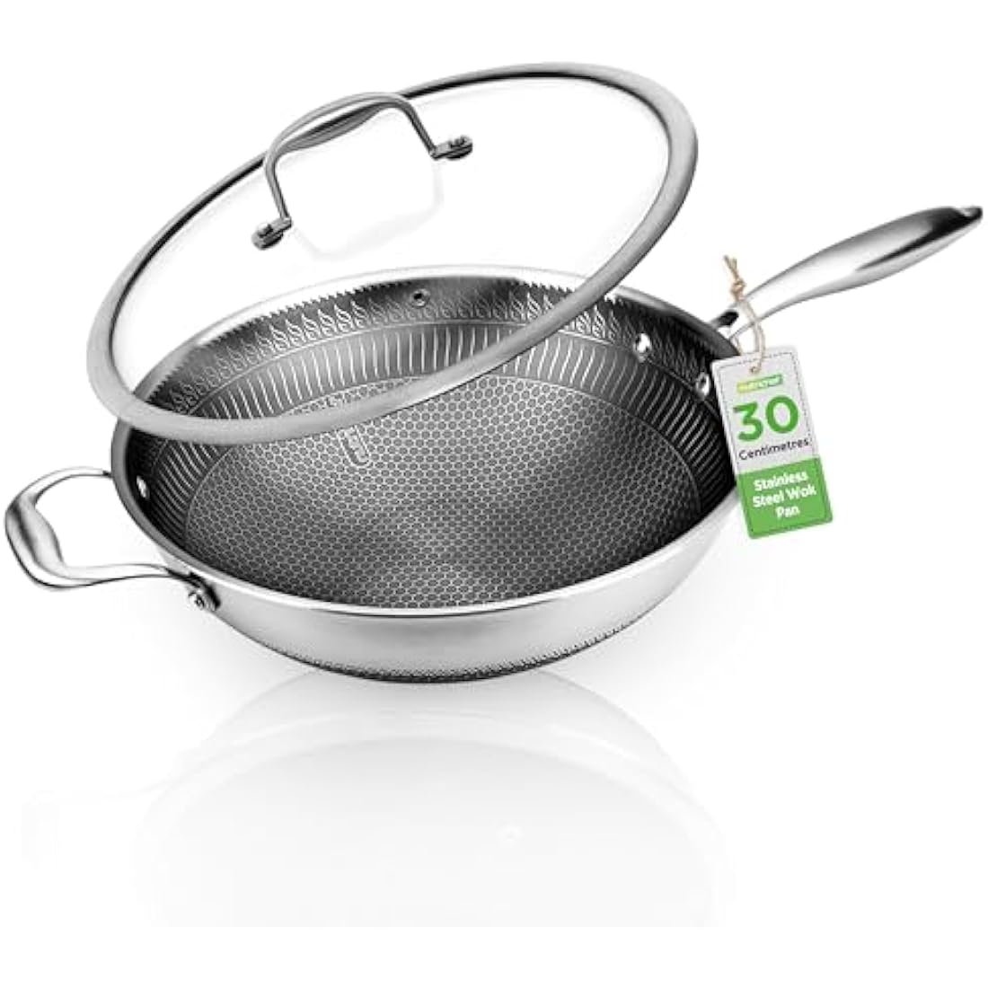 Nutrichef 12" Nonstick Wok – 30cm Stainless Steel Stir Fry Pan with Lid