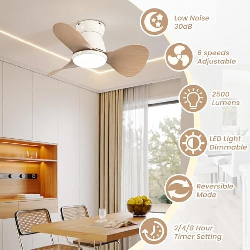 24" Mini DC Ceiling Fan with Light and Remote – 6 Speeds