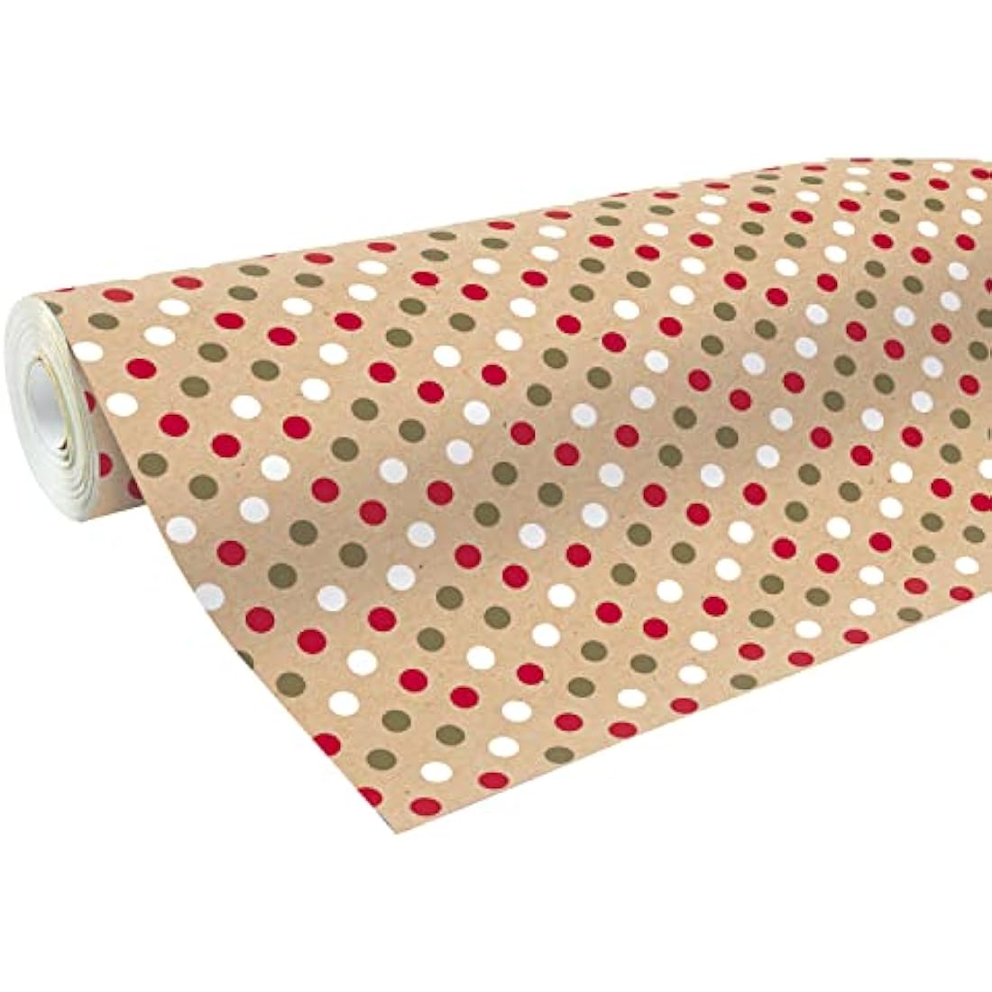Clairefontaine Recycled Kraft Gift Wrap Roll – Red & Gold Dots – 50m