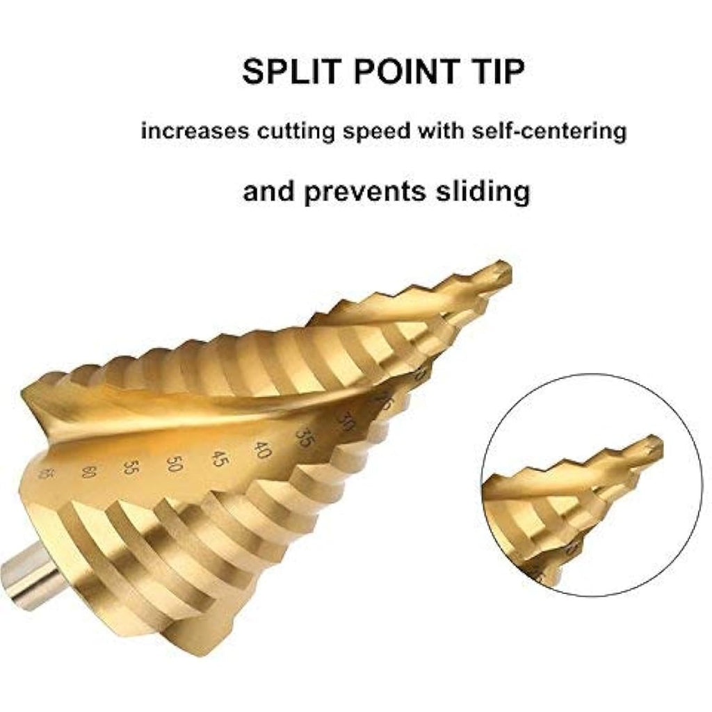 OCGIG 6-65mm HSS Spiral Step Drill Bit | Titanium Coated Hole Cutter