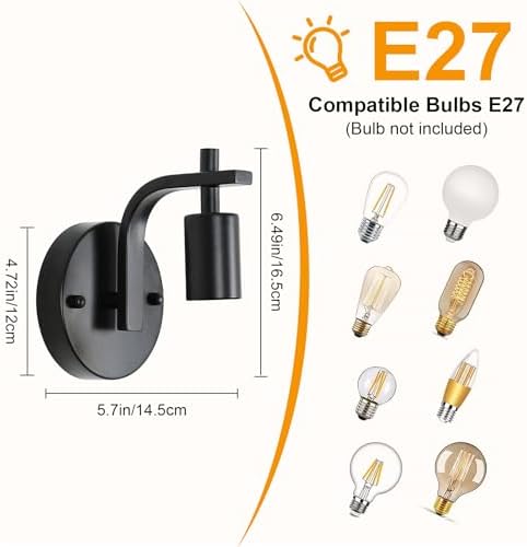 DELIPOP Industrial Wall Lights – 4 Pack Black Metal Vintage Sconces