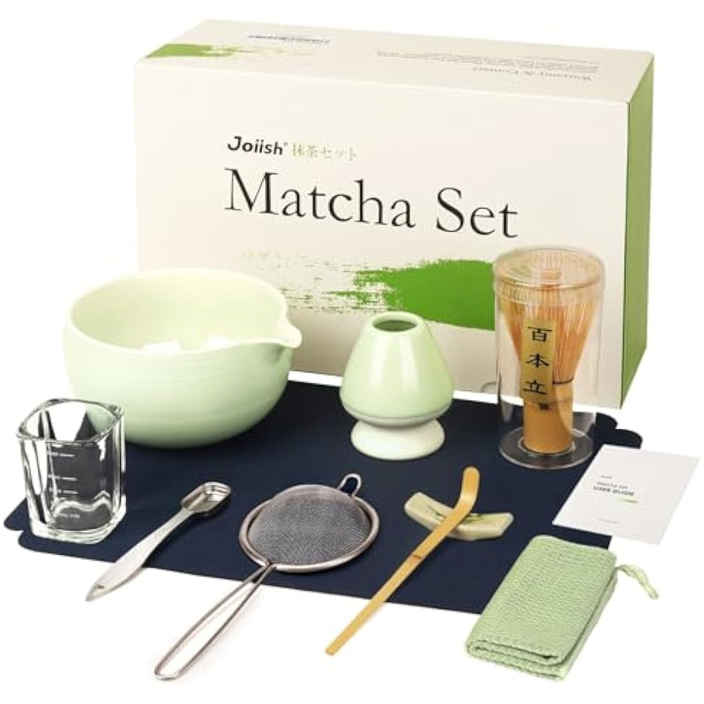 Joiish 10-Piece Matcha Tea Set with Spout Bowl and Bamboo Whisk – Light Green