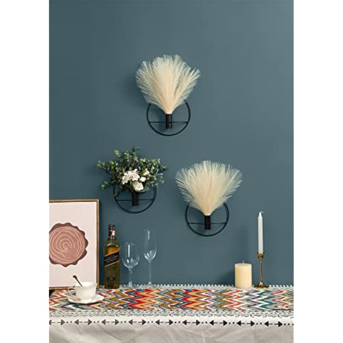 Pretty Jolly Metal Ring Wall Vase with Artificial Pampas Grass - 2 Pack