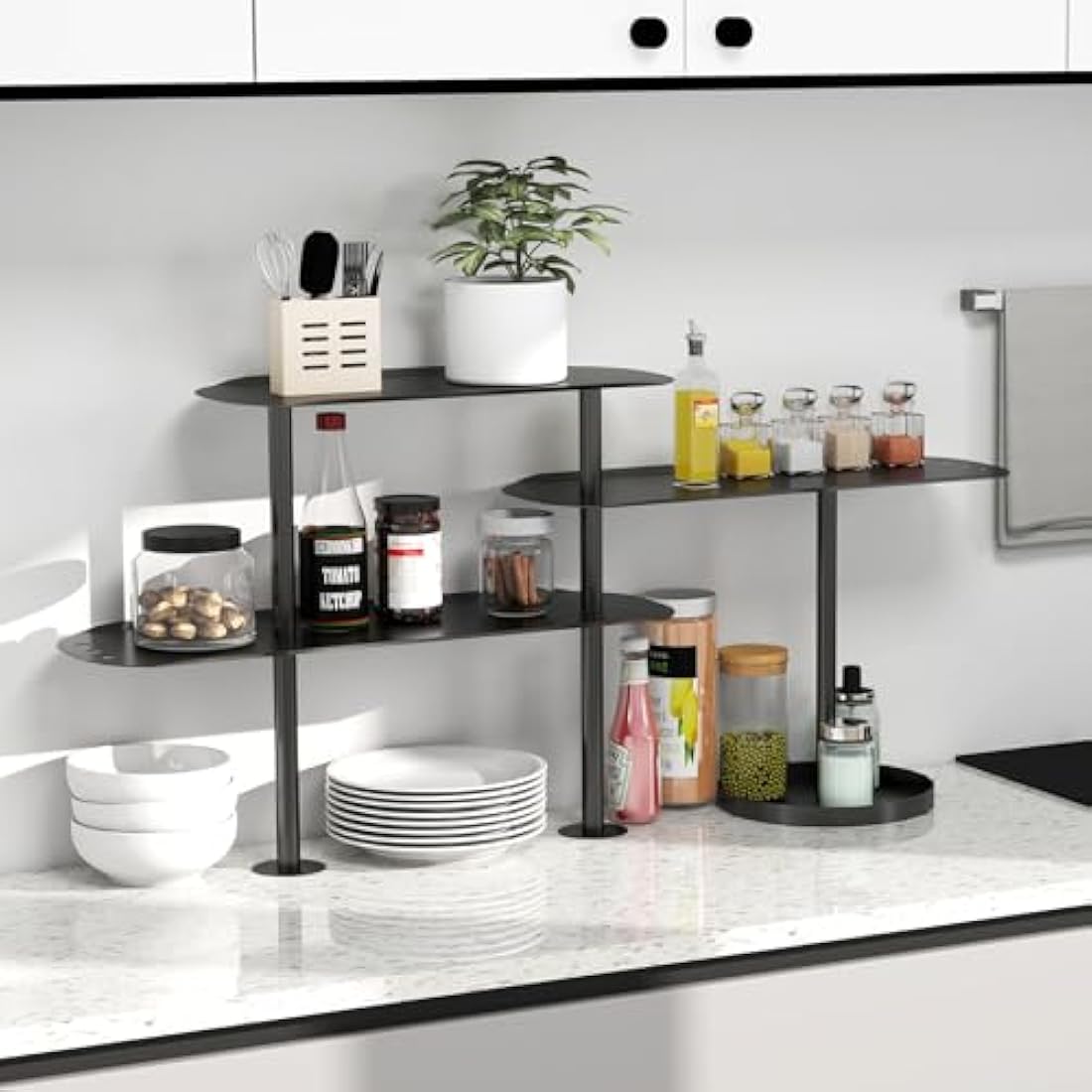 STWWO 3-Tier Metal Kitchen Corner Shelf | Adjustable Countertop Spice Rack