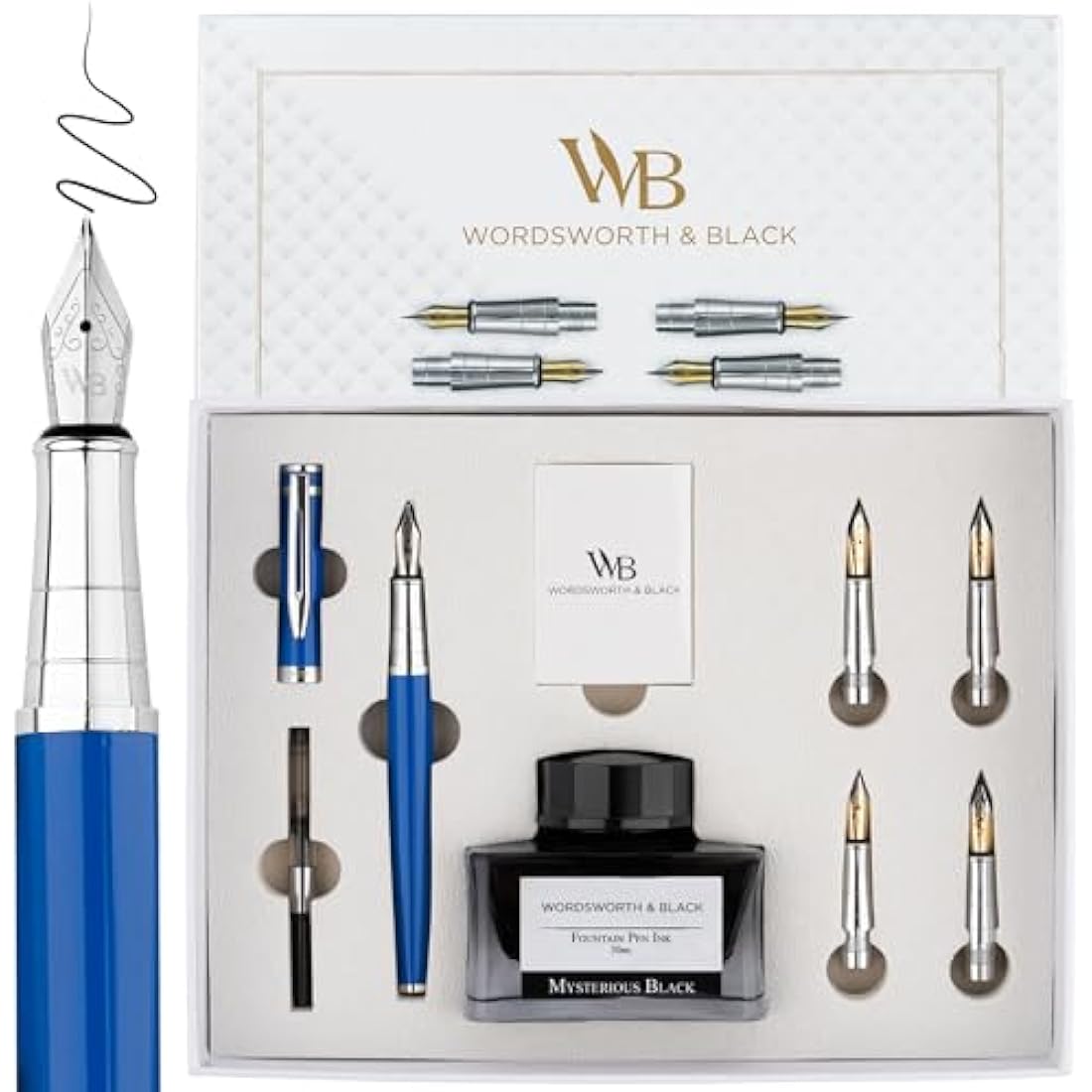Wordsworth & Black Fountain Pen Gift Set - Blue Chrome Calligraphy Kit