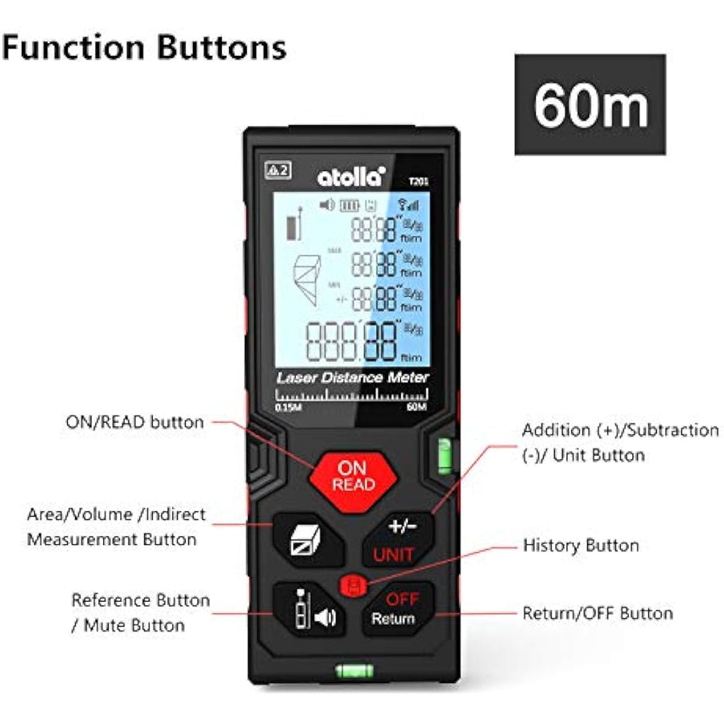 atolla Laser Distance Meter – 60m Digital Range Finder with IP54