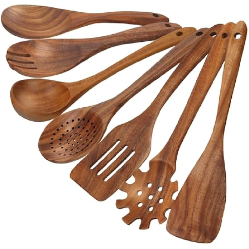 Teak Wooden Spoons – 7-Piece Nonstick Kitchen Utensil Set