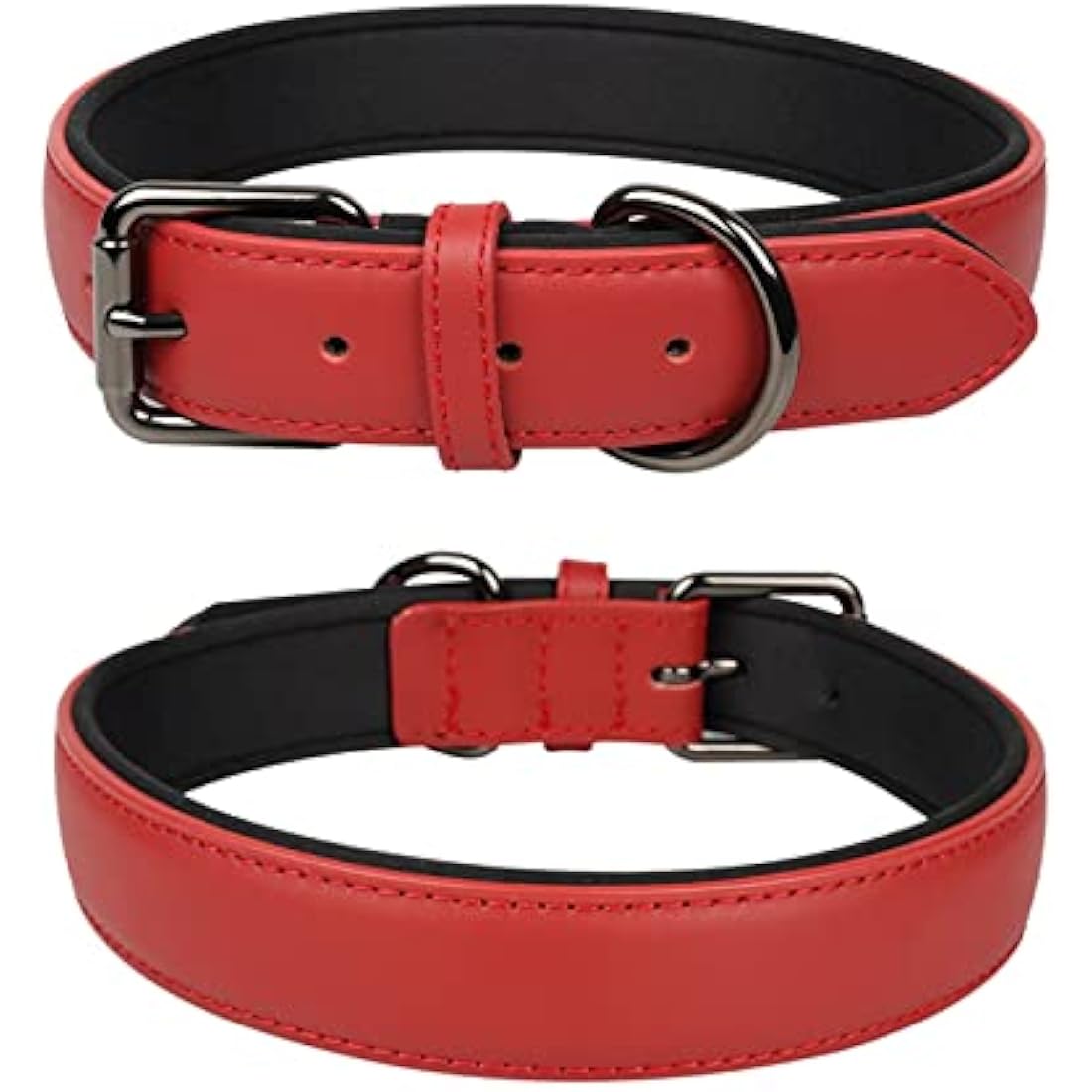 Jolof Store Red Leather Dog Collar – Soft Padded Adjustable Pet Collar