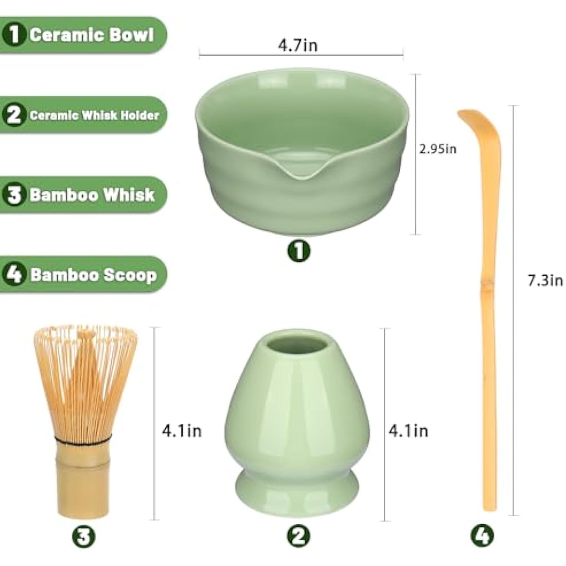 Geebuzz 6-Piece Matcha Whisk Set – Bamboo Whisk and Ceramic Bowl, Green