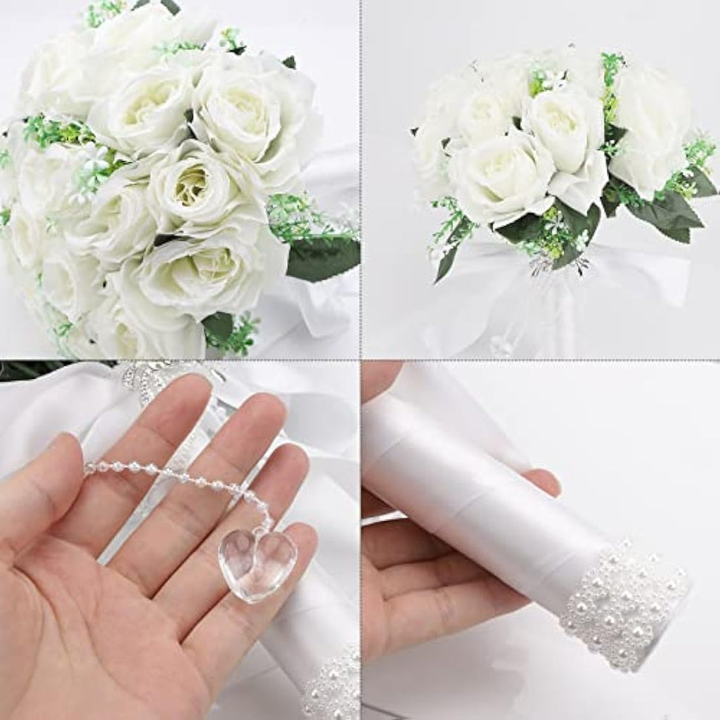 Jolof Store Bridal Bouquet and Wrist Flower – White Artificial Roses
