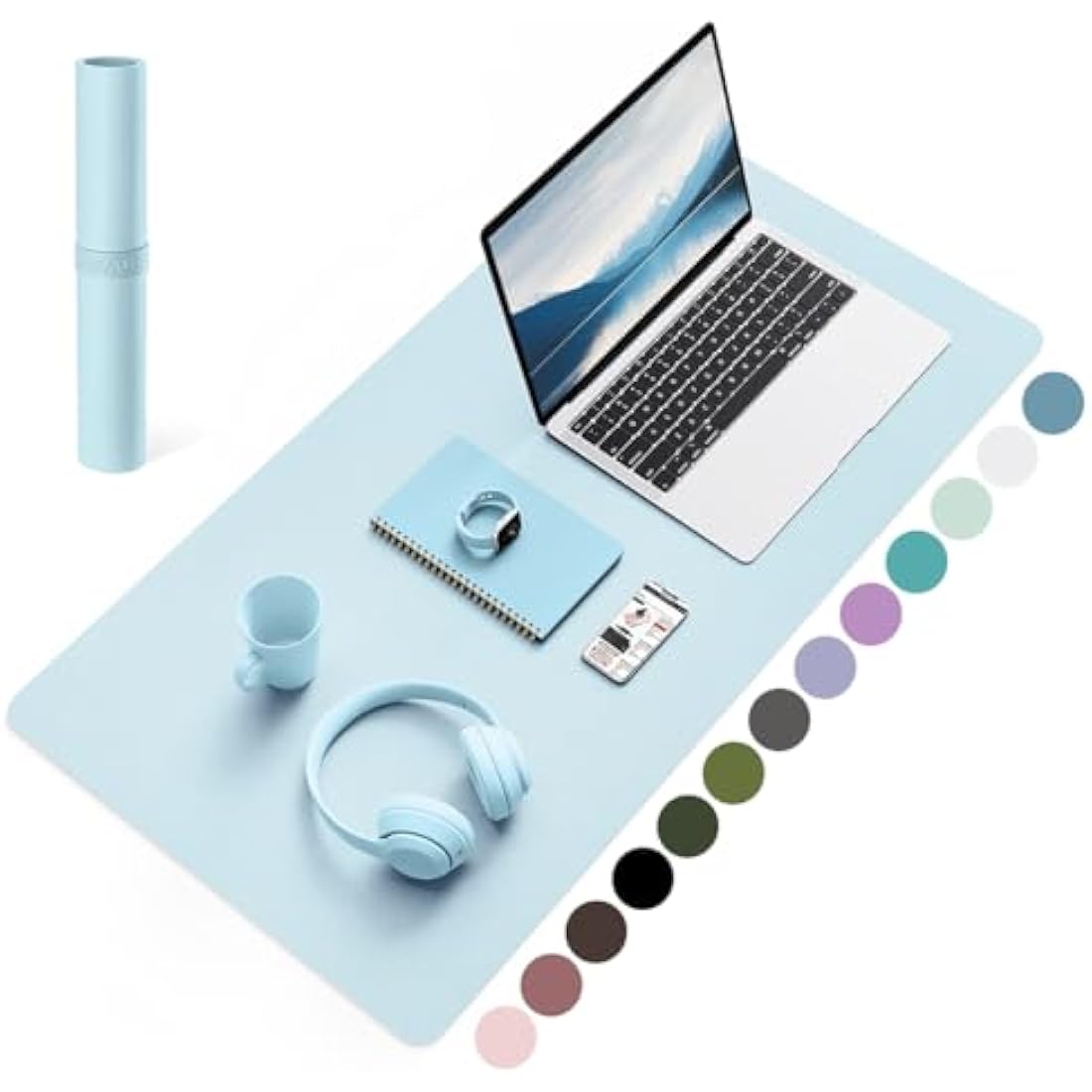 Leather Desk Pad – Waterproof Non-Slip Office Mat, Light Blue