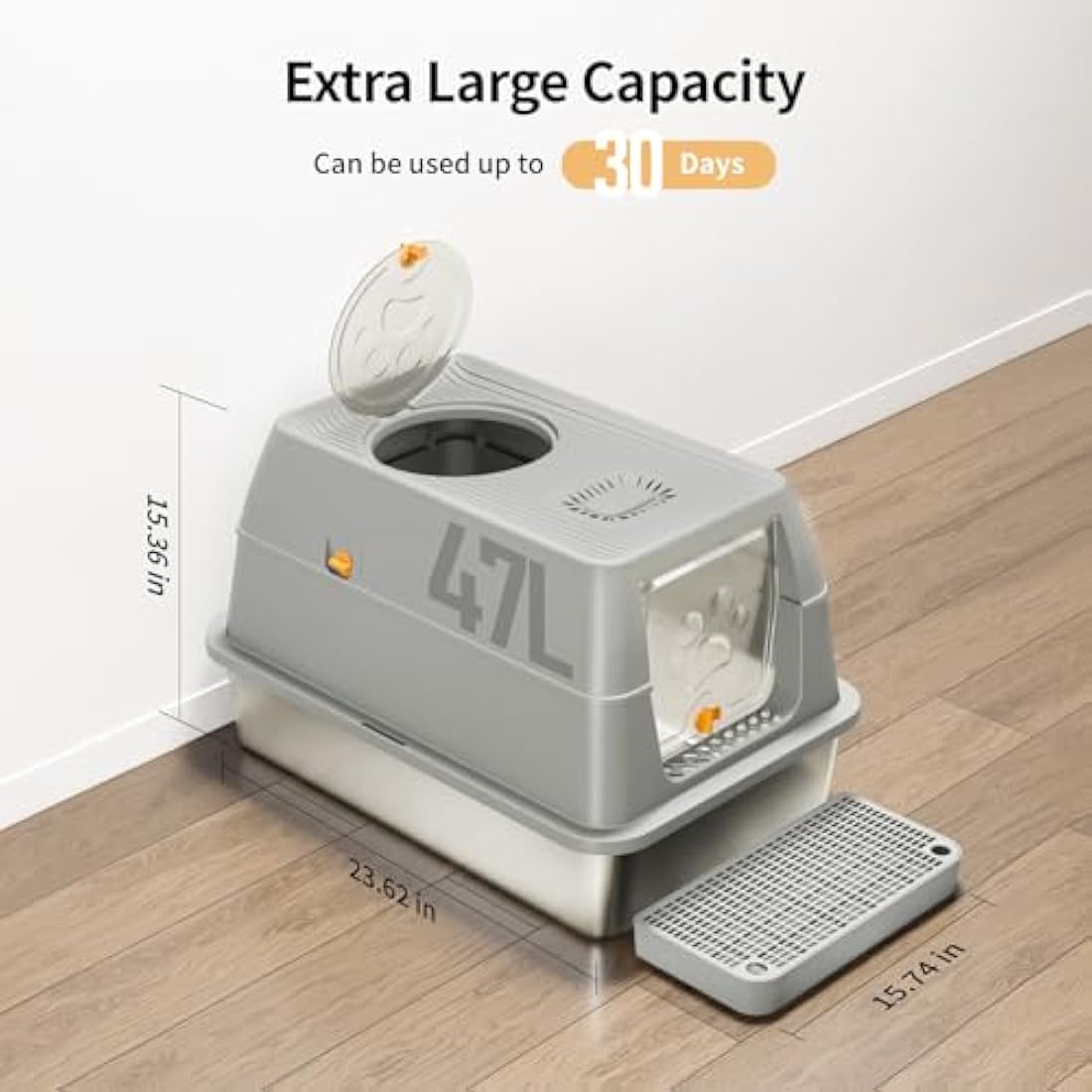 Eosarcu XXL Stainless Steel Cat Litter Box – Enclosed Odor Control Tray