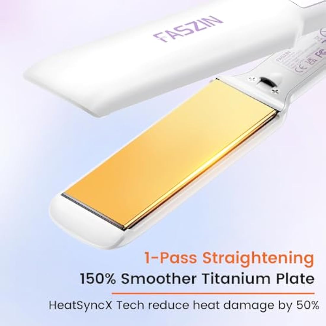 Faszin Wide Plate Titanium Hair Straightener | Ionic Flat Iron - White