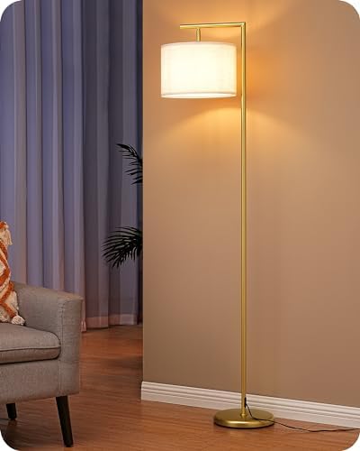 EDISHINE LED Floor Lamp – 63" Gold Standing Lamp with Adjustable Linen Shade