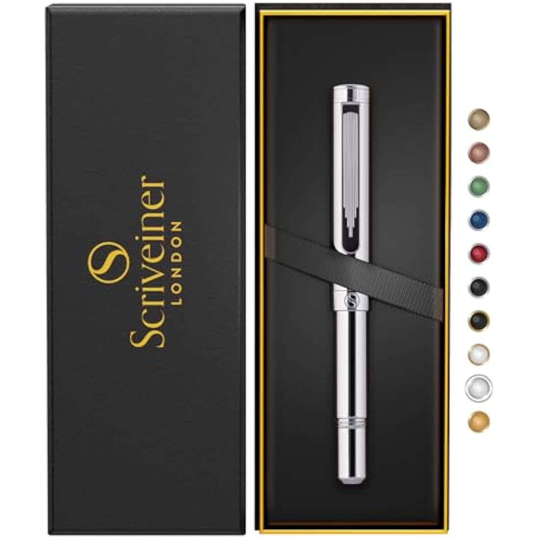 Scriveiner Silver Chrome Rollerball Pen – Luxury Heavy Pocket EDC Pen