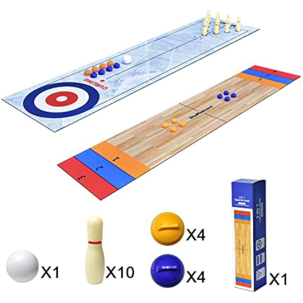 Jolof Store 3-in-1 Tabletop Game – Portable Curling, Bowling & Shuffleboard