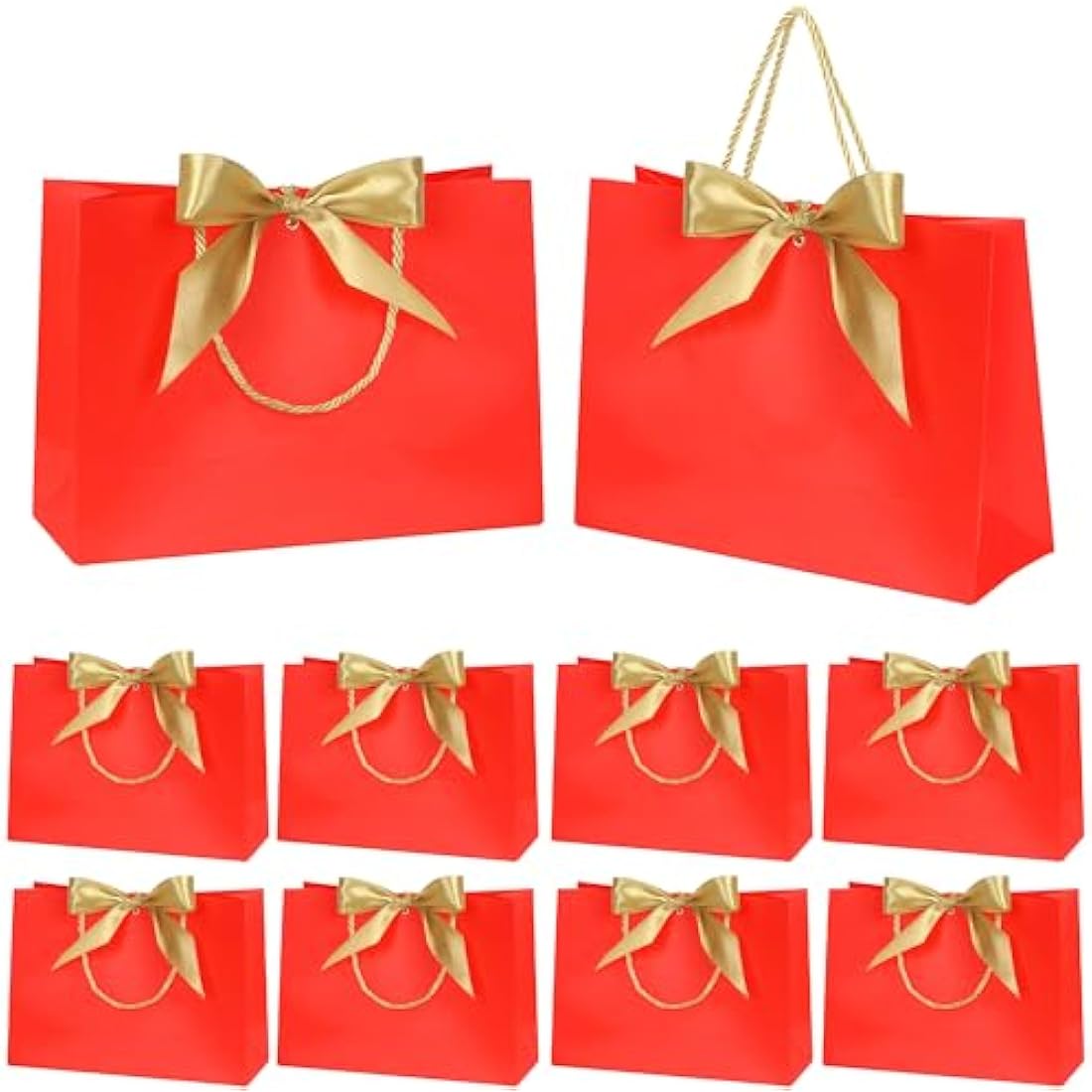 Jolof Store Luxury Red Paper Gift Bags with Gold Ribbon - 10 Pack