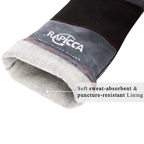 RAPICCA Bite Proof Leather Animal Handling Gloves | 16-inch Reinforced