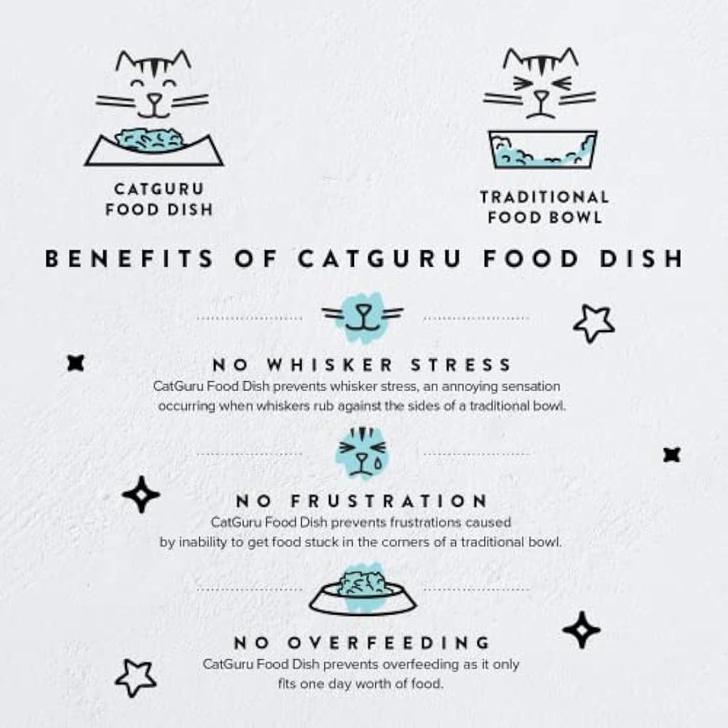 CatGuru Ceramic Cat Bowls – Whisker Fatigue Relief Shallow Dish, Set of 2