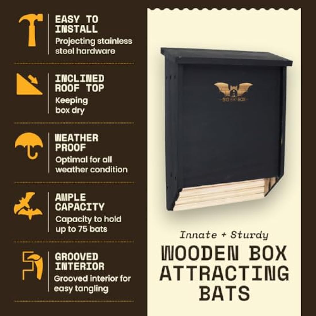 WildYard 2-Chamber Cedar Bat House – Outdoor Bat Box for Mosquito Control