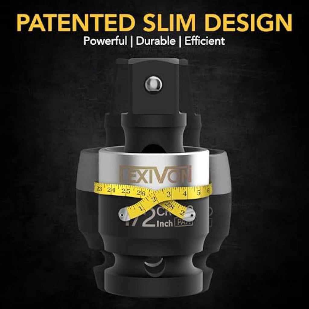 LEXIVON Slim Impact Universal Joint Set | 3-Piece Cr-Mo Steel Swivel Sockets