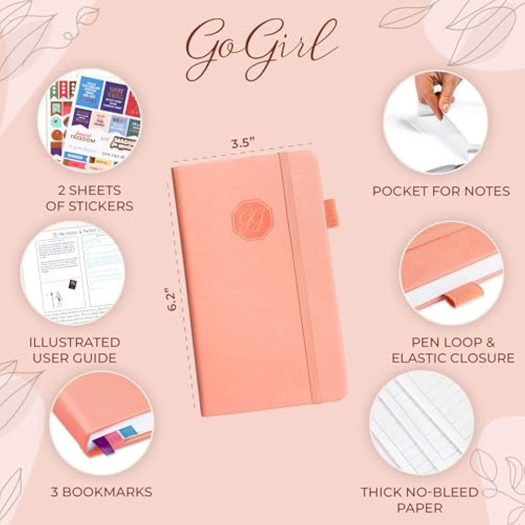 GoGirl Pocket Weekly Planner – Undated Goal Organizer, Peach Pink