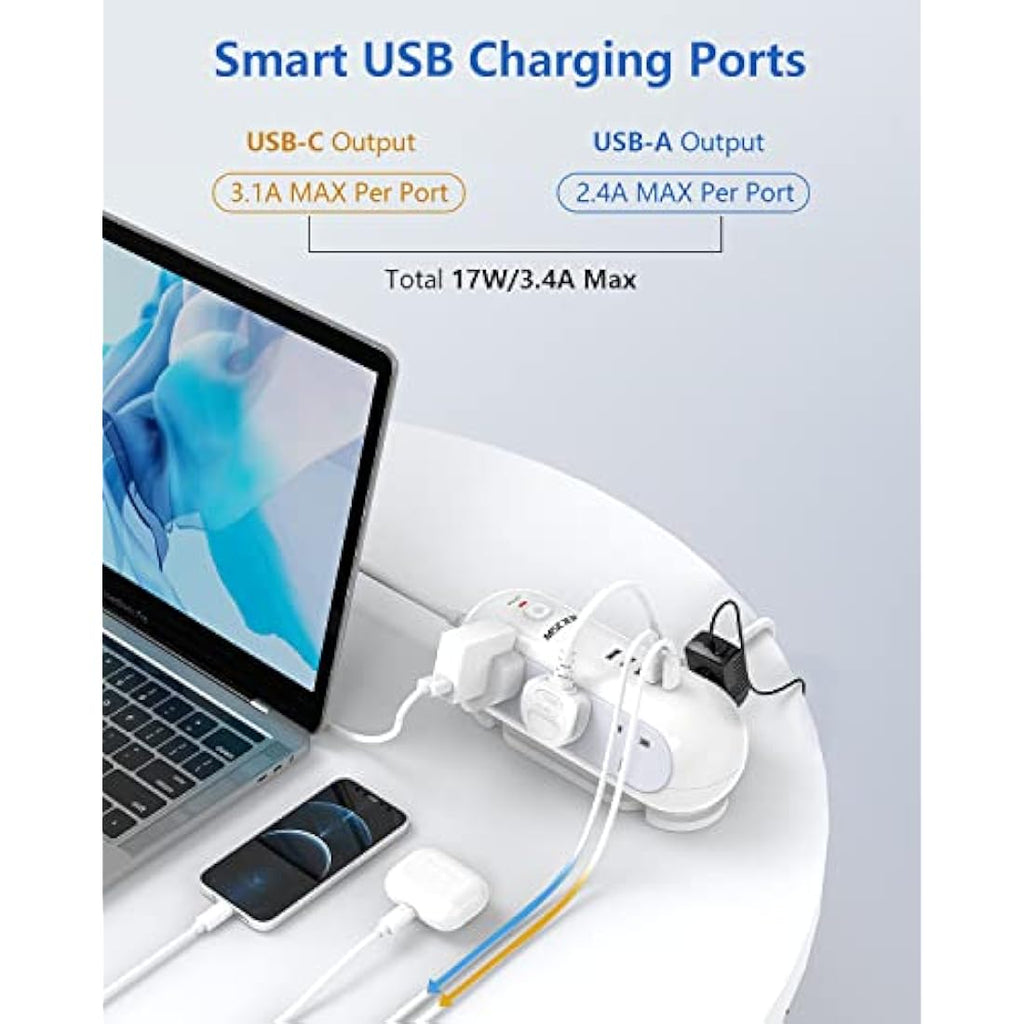 Mscien 5M Extension Lead | 6 Way Power Strip with 5 USB Ports & USB-C