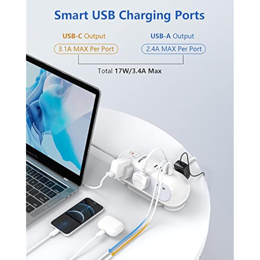 Mscien 5M Extension Lead | 6 Way Power Strip with 5 USB Ports & USB-C