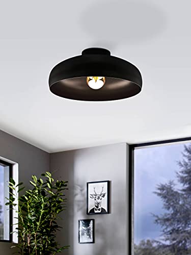 Eglo Mogano Industrial Flush Ceiling Light | Black Metal E27 Lamp
