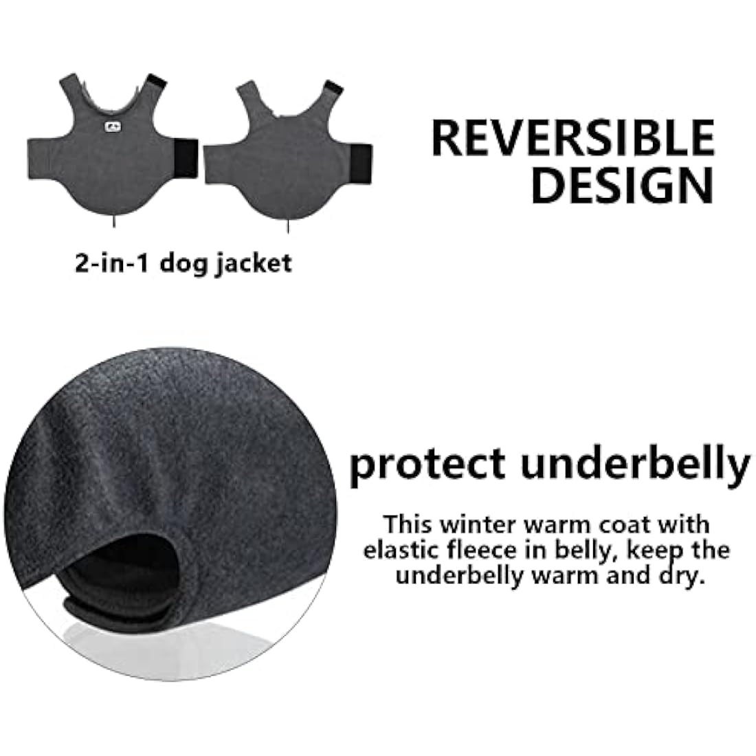 Morezi Reversible Fleece Dog Coat | Warm Reflective Winter Jacket - Gray