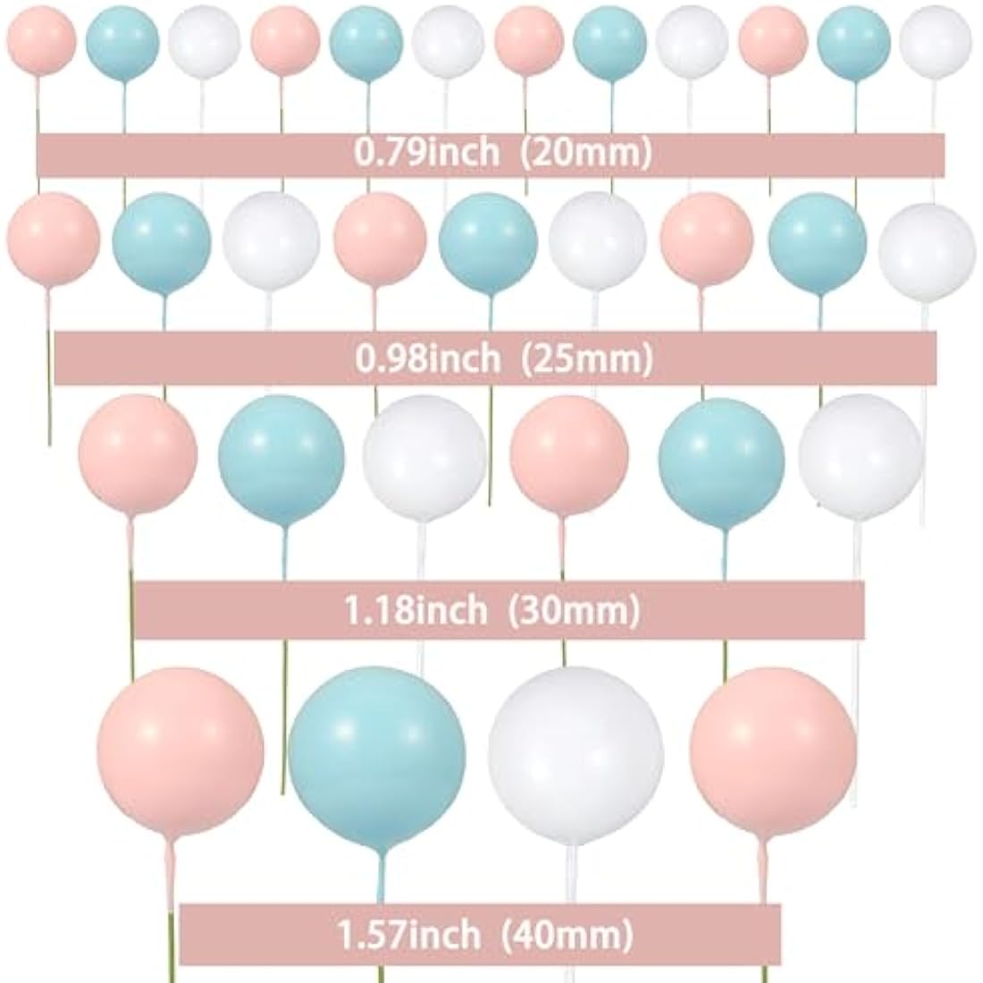 Gyufise 30Pcs Foam Ball Cake Toppers – White Blue Pink Cupcake Picks