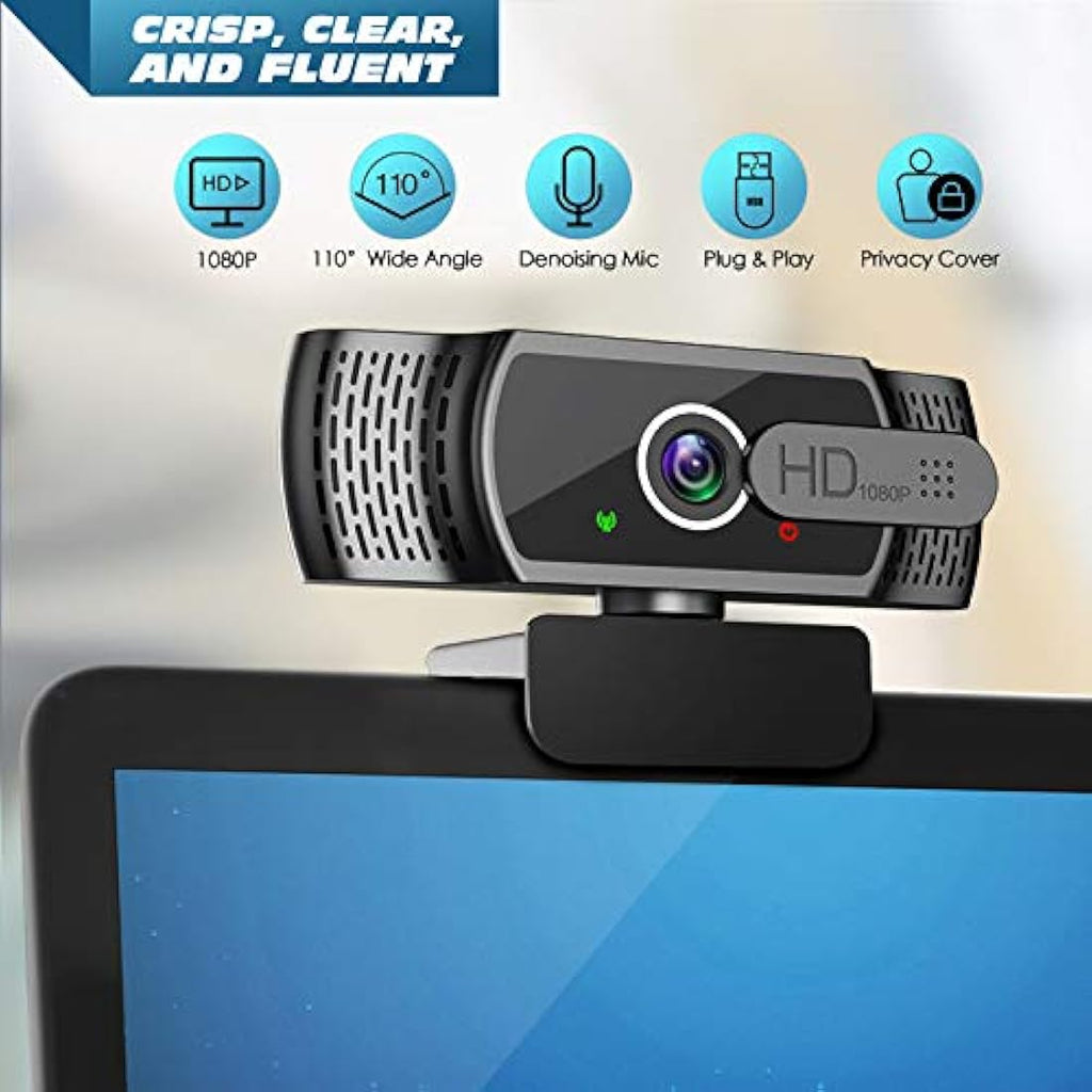 1080P FHD Webcam with Privacy Cover and Noise-Canceling Mic