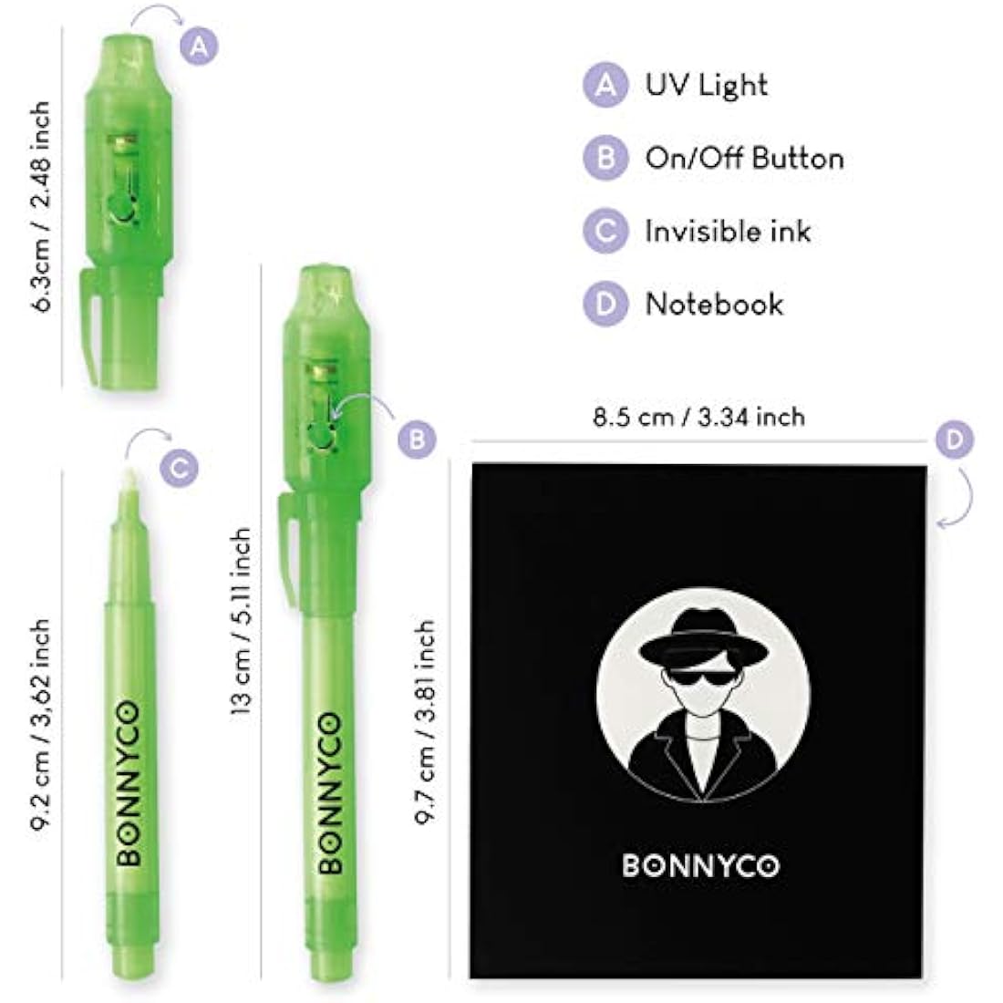 BONNYCO Invisible Ink Pen and Notebook Set - 32 Pack Spy Party Bag Fillers