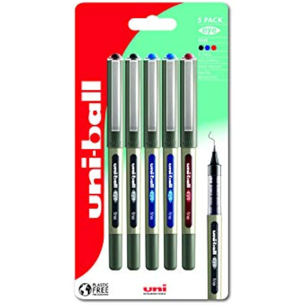 Uni-ball Eye UB-157 Rollerball Pens | Fine 0.7mm Waterproof Ink | 5 Pack